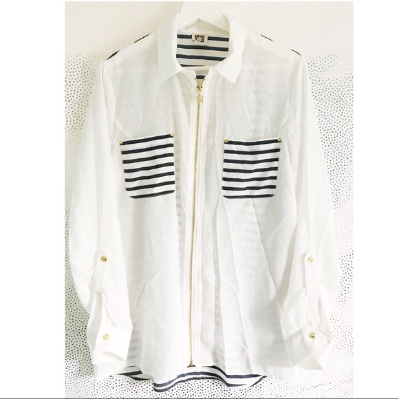 Anne Klein Tops - Anne Klein Striped Zippered Shirt Jacket